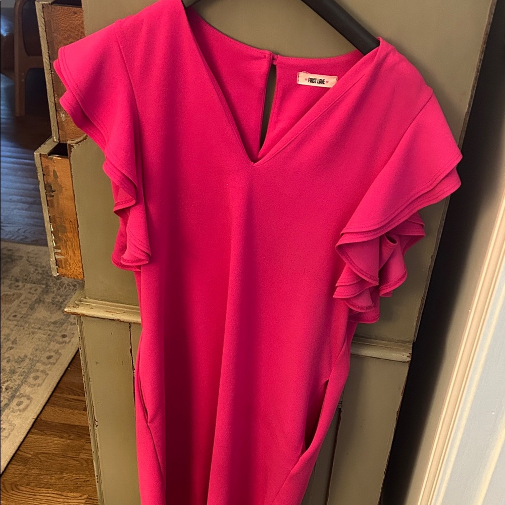 First Love Fuchsia Dress with Ruffle Detail